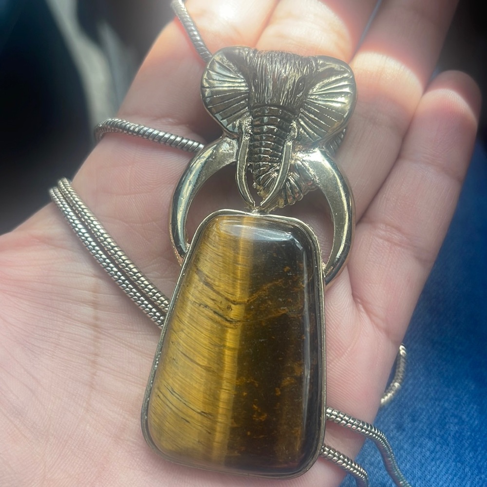 Large Tiger eye elephant necklace